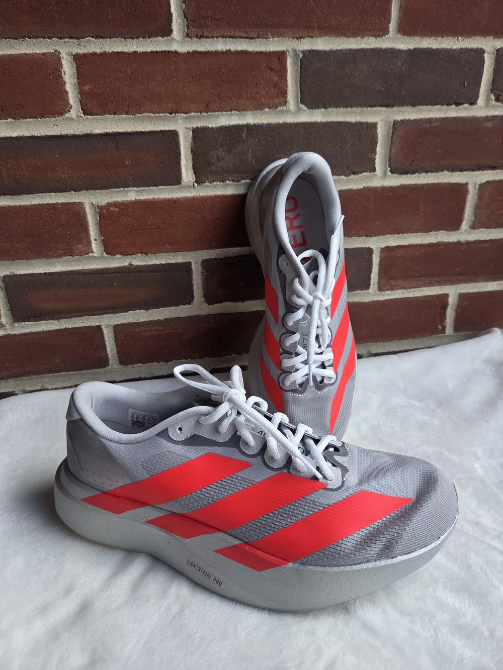 adidas Adizero EVO SL Men’s 10 Silver Metallic Lucid Red Running Shoes